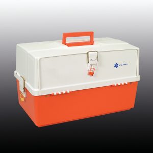 Photo of an orange and white emergency drug kit container.